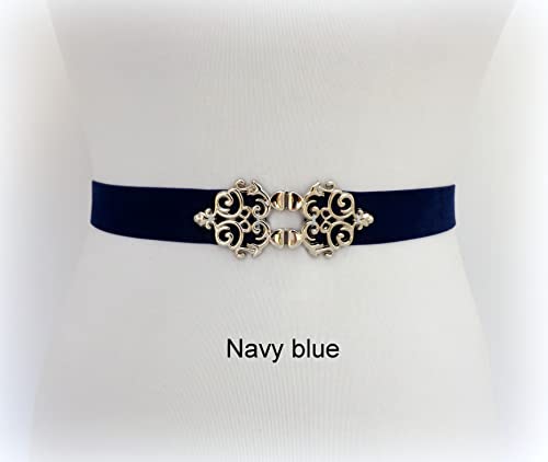 Navy Blue Elastic Waist Belt with Silver Filigree Clasp2