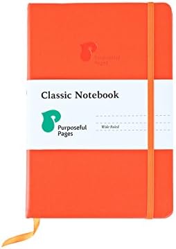 Purposeful Pages A5 Notebook Journal, Leather Cover, Wide Ruled Ivory Lined Paper, Hardcover Executive Notebooks For Writing & Taking Notes (5x8 Notebooks, Orange)