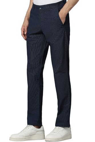 Image of Louis Philippe Men's Slim Fit Textured Cotton Blend Casual Trousers