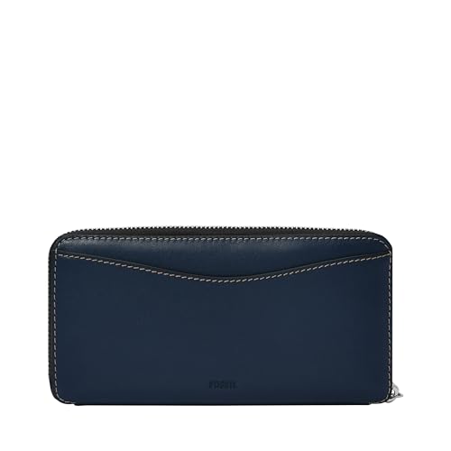 Image of Fossil Women's Wallet, Lennox Leather Zip Around Clutch Wallet for Women, Insignia Blue