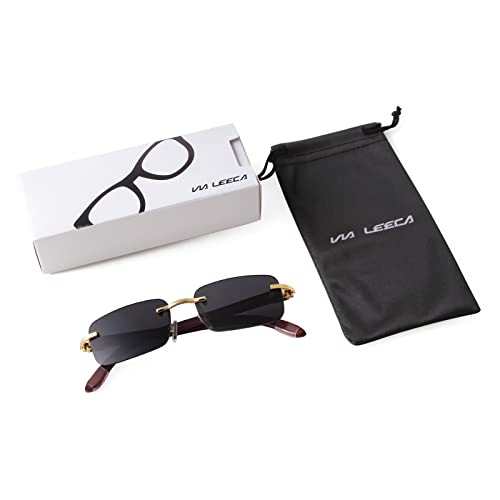 Image of VIA LEECA Rectangle Retro Rimless Sunglasses for Men Women