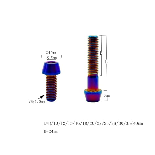 Image of RISON Titanium Bolts Ti Bolt M6*1.0 * 25 Hex Tapered Socket Head 5Pcs Burnt Blue Titanium Hex Tapered Head Bolt Screw for Bike stem