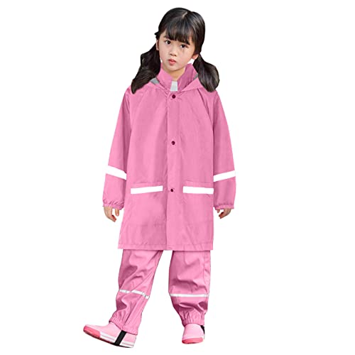 Boys Girls Hooded Rain Suit Kids Long Sleeve Windproof Raincoat with Pants Hoodie Button Down Rainy Coats Girls