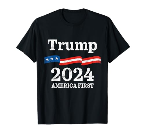 America First Save America Again Trump 2024 Bandiera USA retrò Maglietta