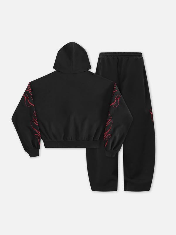 Aelfric Eden Męski dres treningowy, baggy, damski, oversize, haft, boks, strój rekreacyjny, uniseks, strój domowy, strój sportowy, z zamkiem błyskawicznym, zestaw ze spodniami do biegania, strój