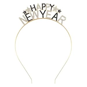 Happy New Year Headbands for Women – Rhinestone Headband – New Years Eve Party Supplies 2025 – Decorations (Black White)