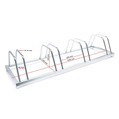 Wiltec Fahrradständer für 4 Fahrräder 124x39,5x19,5cm aus verzinktem Stahl und für Wandmontage geeignet Reihenparker Fahrradbügel