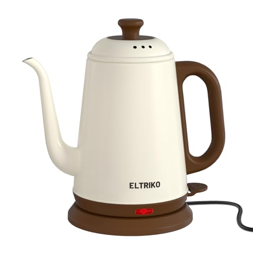 ELTRIKO Gooseneck Electric Kettle, 1L Water Boiler, Pour Over Coffee & Tea, 1000W Fast Heating, Stainless Steel, Auto Shut-Off & Boil-Dry Protection, BPA-Free (White)