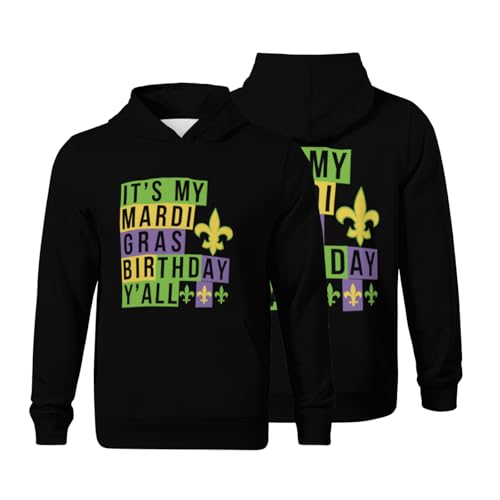 Kids Funny It's my Mardi Gras Birthday y'all Boys Girls Lightweight Kangaroo Pocket Fleece Hoodies