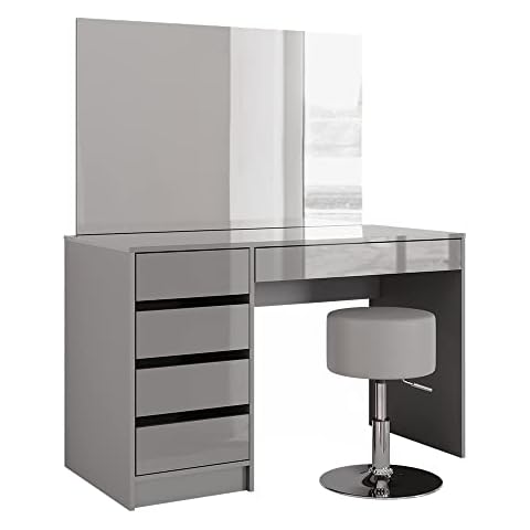 Vicco Schminktisch Frisiertisch Frisierkommode Sherry Grau modern Schlafzimmer Kommode Schublade Ablage Aufbewahrung Kosmetiktisch Make-Up-Tisch Hochglanz Cover