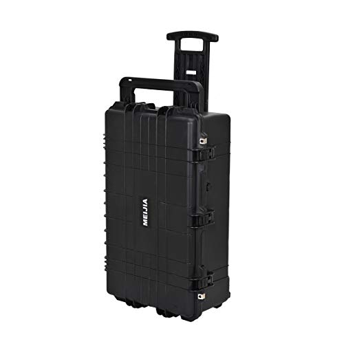 Image of MEIJIA Portable Rolling Waterproof Protective Hard Case,Compact Camera Case With Wheels And Retractable Pull Handle,Customizable Fit Foam Inserted, Elegant Black,31.65inch x 19.37inch x 11.02inch