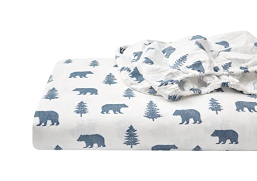 Image of Eddie Bauer - Flannel Sheets Full Size, Anti-Pilling & Wrinkle Resistant Cotton, Touchably Soft for All-Season Comfort - Bed Sheets with Matching Pillowcases & Fitted Sheet (Bears and Trees Blue)