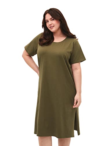 Zizzi Damen Große Größen Kleid Baumwolle Kurze Ärmel Gr 58-60 Ivy Green