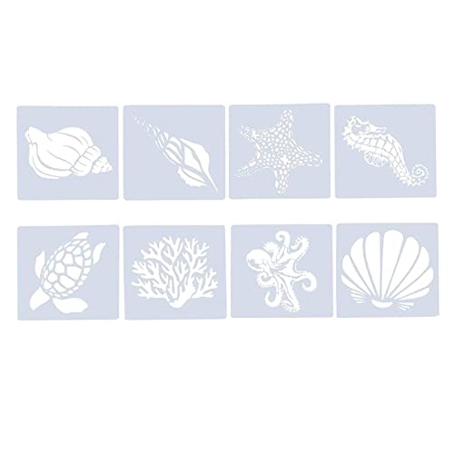 Riveryy 8 Piezas Oceano Plantillas de Animales Plantillas de Plástico Reutilizables de Pintura de Animales para Niños Cuaderno Diario Scrapbooking Pintura Sobre Tarjetas de Madera (13 x 13 cm)