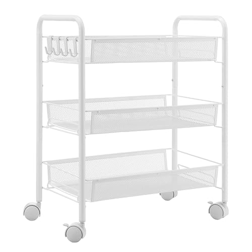 DUDUBON キッチンワゴン キャスター付き 3段 収納ラック 隙間収納 スチールラック 360°移動可 小物収納 キャスター付きワゴン メタルラック キッチンラック 組み立て簡単 収納カート バスケットラック メッシュタイプ 収納棚