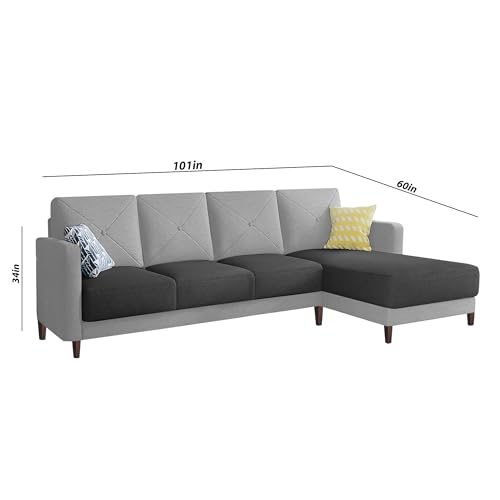 Image of Baloney RHS 6 Seater L Shape Sofa Set for Living Room (Black Grey Fabric) Premium Fabric Sofa