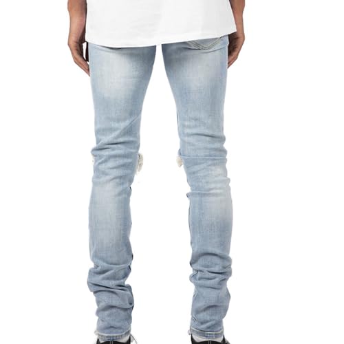 Men's Knee Hole Denim Pants Distressed Tapered Leg Jeans Ripped Straight Slim Fit Jean2