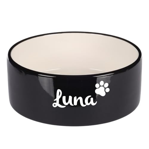 Personalisierbarer Keramik-Futter- & Wassernapf 400 ml Schwarz-Weiß – schwer & rutschfest – für kleine Hunde & Katzen – mit Namen...
