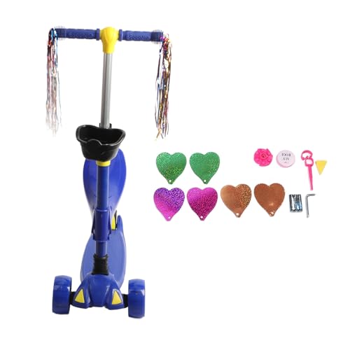 3 Wheel Kids Scooter with Saddle, Adjustable Height Toddler Scooter for Ages 2-9, Foldable Seat with Light and Music, 5 cm Wide PU Tires, Aluminum Alloy Frame for Smooth Ride