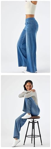 Womens Elastic Waist Jeans, Womens Straight Leg Sweatpants, High Waisted Stretchy Pull On Wide Leg Denim Pants with Pockets4