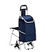 Chaise Pliante Chariot Pliant avec Chaise Tabouret Tige de poussée Portable Voiture Alliage d'aluminium avec Chaise Escalade Panier (Bleu)