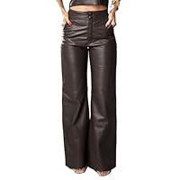 Calça Feminina Pantalona de Couro Legítimo Cintura Alta Paola – Igne Bull | Alfaiataria Premium (BR, Numérico, 42, Regular, Regular, Café)
