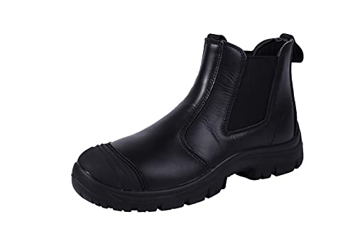 BOIWANMA Work Safety Boots for Men Breathable Work Shoes Electric, Slip Resistant, Quick Dry, Comfortable Pull-On Leather Steel Toe Widen Work Boots for Work, Construction, and Casual Black Size 12w