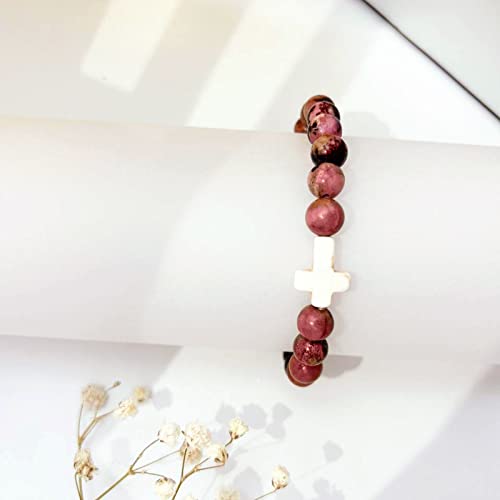 Image of Confirmation Gifts for Teenage Cross Charm Beaded Bracelet for Women /Men Relax Anxiety Jewelry Faith Gifts Catholic Sponsor Gift (Red)