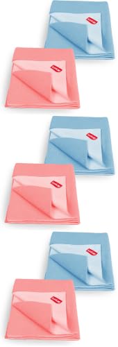 Image of LuvLap Instadry Waterproof Baby Dry Sheet, Small Size 50x70 cm, Extra Absorbent Quick Dry Sheet for New Born,Toddler, Anti-Piling Fleece for Baby, Bed Protector, Pack of 6, Sky Blue & Salmon Rose