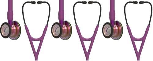 3M Littmann Cardiology IV Diagnostic Stethoscope, 6205, More Than 2X as Loud, Weighs Less, Stainless Steel Rainbow-Finish Chestpiece, 27" Plum Tube, Violet Stem, and Black Headset (Pack of 3)