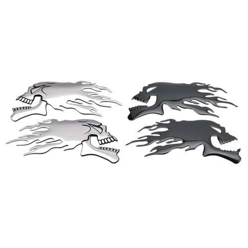 QEDBOJE 4 pièces Sticker 3D Tête Mort Flamme Réservoir, Décorations d'Autocollants, Protection Réservoir Moto, Crâne Démon, Autocollant Réservoir...