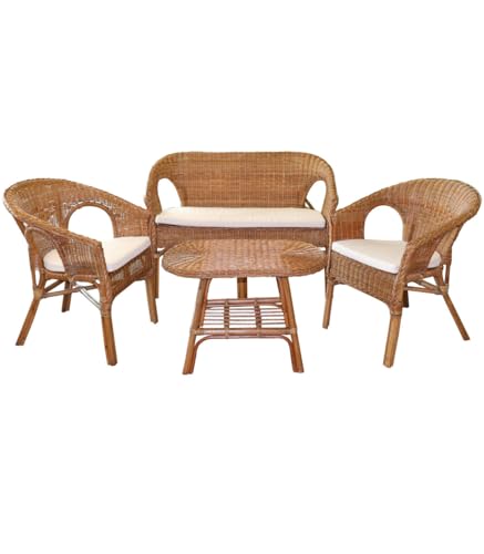 SUNNYDAYS Le ROTIN - Salon DE Jardin Sienna 78X59X60CM / 78X104X60CM / 50X67X46CM