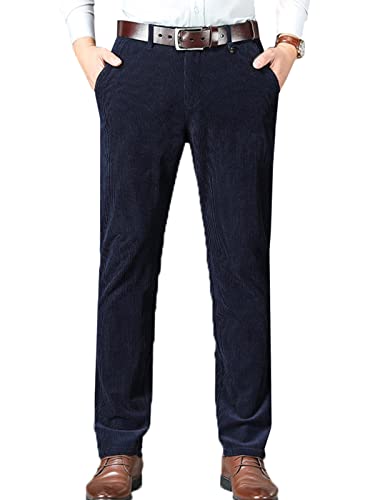 Men's Formal Corduroy Suit Pants Flat-Front Straight Dress Pants Office Trousers