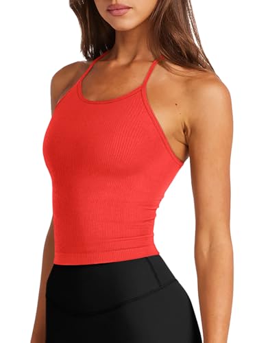 Image of LASLULU Womens Sports Bra Seamless Long Tank Spaghetti Strap Workout Bra
