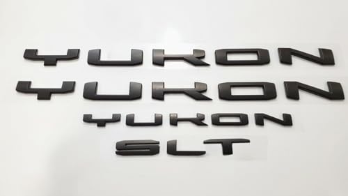Image of 4Pcs Kit Yukon SLT Letters Emblem 3D Door Rear Nameplate Badge Decal Sticker Yukon XL Replacement for 2021-2023 Yukon SLT (Matte Black)