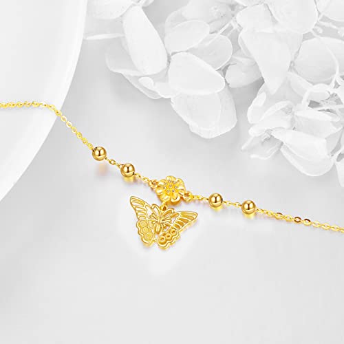 Kecho Butterfly Ankle Bracelets For Women Yellow Gold Daisy Flower Butterfly Anklets Adjustable Link Chain Anklet Jewelry Gifts For Girls #TOP3