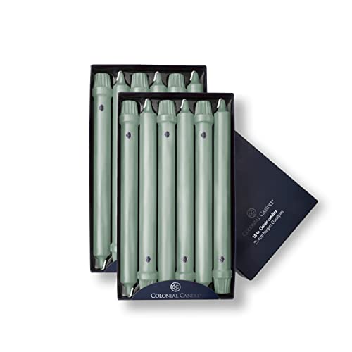 Image of Colonial Candle Unscented Taper Candle, Classic Collection, Colonial Classic Green, 10 In, Pack of 12 - Up to 8 Hours Burn