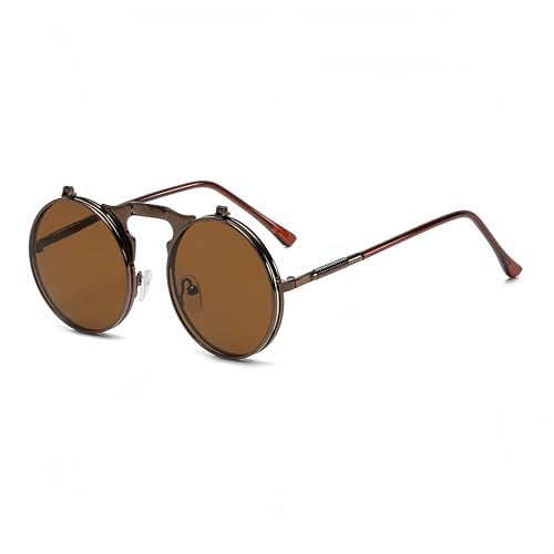 qinqilanqi-S Steampunk Flip Up Sonnenbrille - Runde Metall Brille für Motorrad/PC (UV400) (Bronze Tee) qinqilanqi-S Steampunk Flip Up Sonnenbrille - Runde Metall Brille für Motorrad/PC (UV400) (Bronze Tee)
