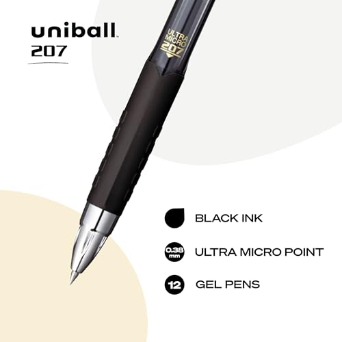 Image of uniball 207 Signo Gel Ultra Micro Gel Pen, Retractable, Extra-Fine 0.38 Mm, Black Ink, Smoke Barrel 12 Count (Pack of 12)