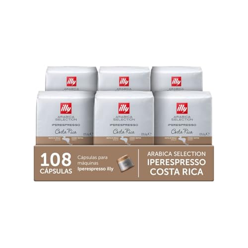 illy, Cápsulas de Café Iperespresso Arabica Selection Costa Rica, 100% Arábica con Notas de Caramelo, Chocolate y Vainilla, Sabor Dulce, 6 Paquetes de 18 Unidades (108 Cápsulas)