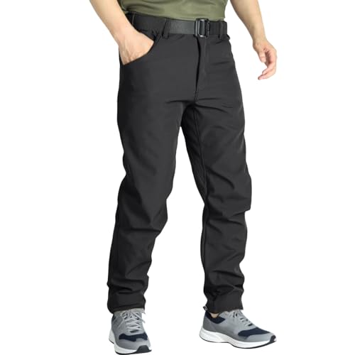 Pantalones de senderismo para hombre, impermeables, transpirables, softshell, con forro polar, pantalones cargo gruesos para invierno, cálidos, para caminar, escalar, con bolsillos, pantalones