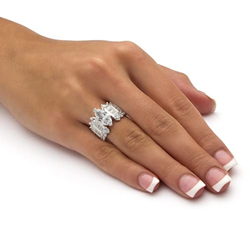 PalmBeach Sterling Silver Marquise Cut Cubic Zirconia Engagement Ring Sizes 5-103