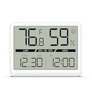 ORIA Digitale thermometer, hygrometer, mini-draagbare temperatuurvochtigheidsmeter, tijd/datum/comfort-indicator, °C/°F, magnetisch, handmatige kalibratie, voor hotel, kantoor, thuis
