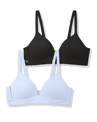 SALIA GIRL Teen Bras for Girls Ages 12-14, Soft Lightly Padded Tween Bras, Wireless Everyday Comfort with Pull-On Design, Blue/Black, M