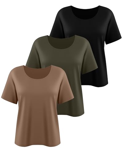 3 Pack Women's Plus Size Cotton Shirts, Scoop Neck Short Sleeve Casual Tops Summer Basic Tunic Tees2