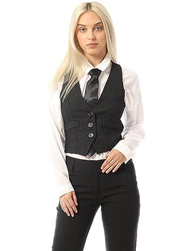 Design by Olivia Women's Business Casual Pinstriped Suit Vest Waistcoat Racerback Button Front Vest4
