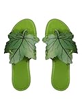 Verdusa Women's Leaf PU Leather Flip Flops Open Toe Slip on Slides Flat Thong Sandals Green 11