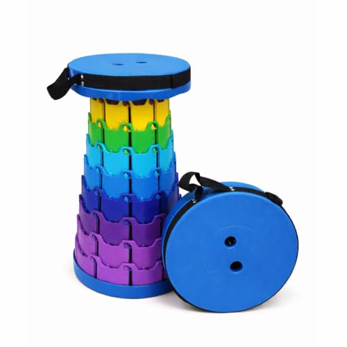Image of HOUZA Telescopic Foldable Stool for Travel, Sitting, Camping, Picnic, Hiking, Garden, Indoor & Outdoor Use | Lightweight Collapsible Portable Folding Stool for Kids & Adults (Blue)