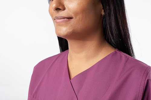 Image of Uniform Craft Women's 4 Pocket Scrub Suit Set | Medical Uniform | Cross V-Neck Poly Cotton | Short Sleeve Hospital Wear | Ideal for Doctors & Nurses (Plum, M)
