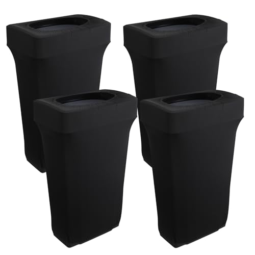 Image of JUXYES Pack of 4 Outdoor Stretch Trash Can Covers, Black Rectangle Spandex Waste Container Cover Decorative Cover for Outside Household Kitchen Bin, Fit for 23 Gallon Bin